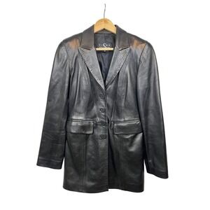 Siena Collection Black Leather Blazer Jacket 6 Longline 90s Vintage Matrix